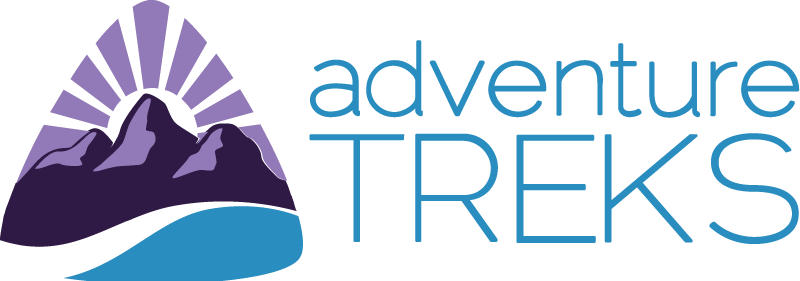 Adventure Treks logo featuring mountains and a river, promoting outdoor summer camps and programs for high school and middle school students.